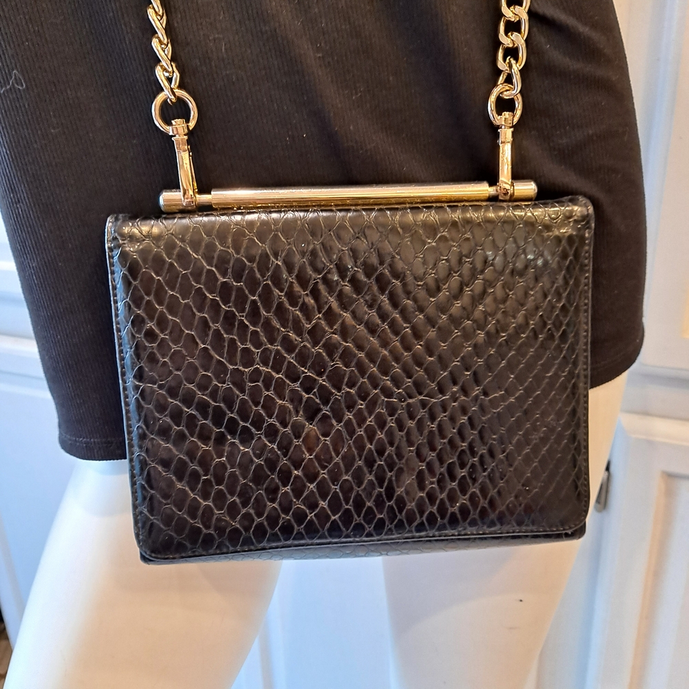Stuart Weitzman Black Leather Snakeskin Crossbody Vintage Bag